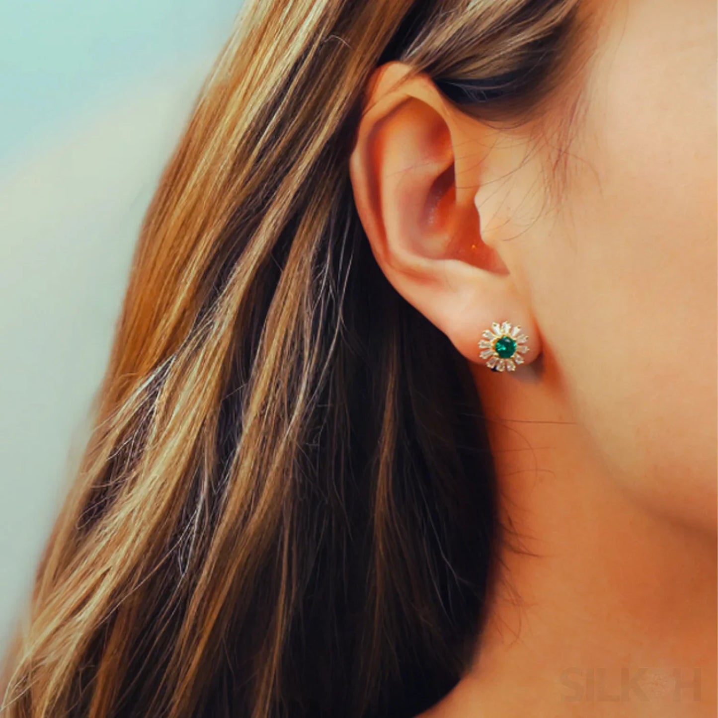 Retro 18K Gold Plated Sterling Silver Hoop Emerald Earrings Liv - Sassygrove