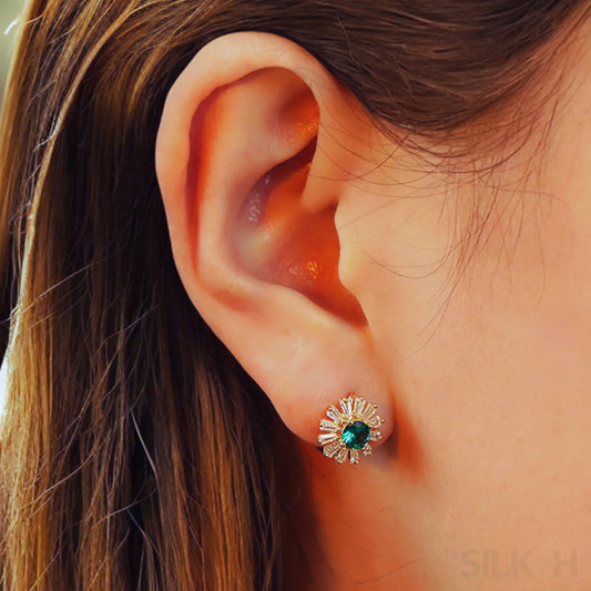 Retro 18K Gold Plated Sterling Silver Hoop Emerald Earrings Liv - Sassygrove