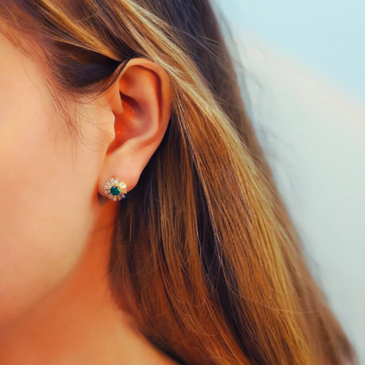 Retro 18K Gold Plated Sterling Silver Hoop Emerald Earrings Liv - Sassygrove