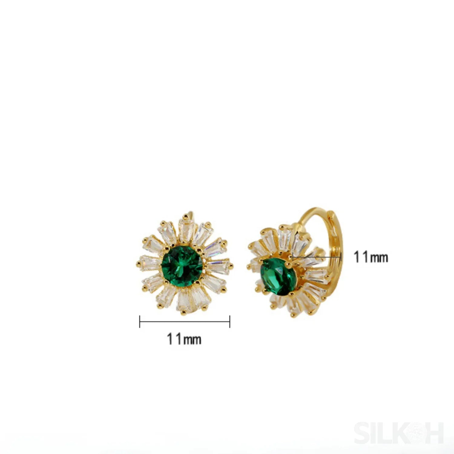 Retro 18K Gold Plated Sterling Silver Hoop Emerald Earrings Liv - Sassygrove