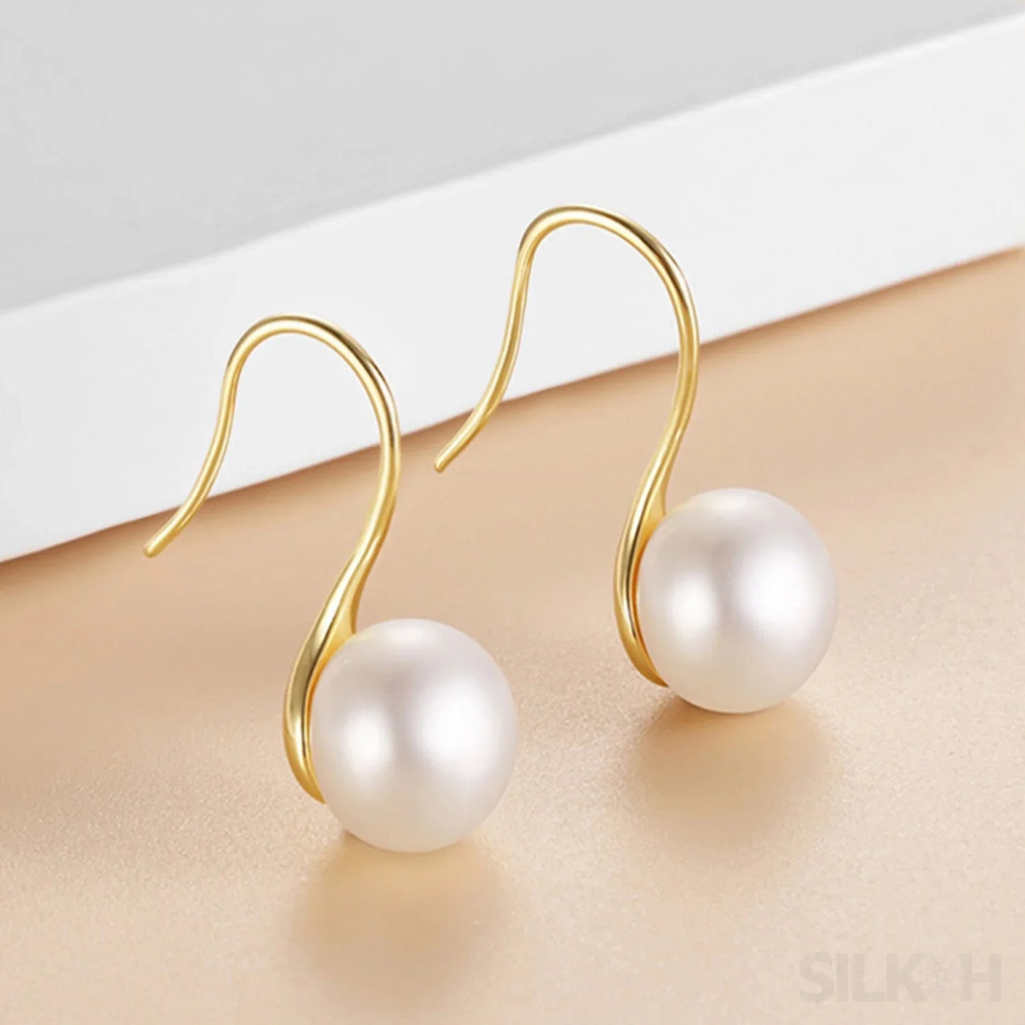 Retro Sterling Silver Freshwater Pearl Hook Earrings Flo - Sassygrove
