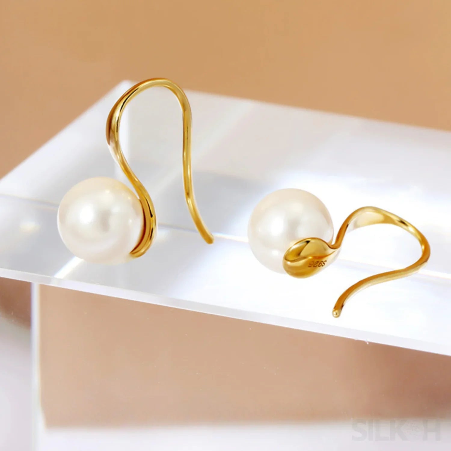 Retro Sterling Silver Freshwater Pearl Hook Earrings Flo - Sassygrove