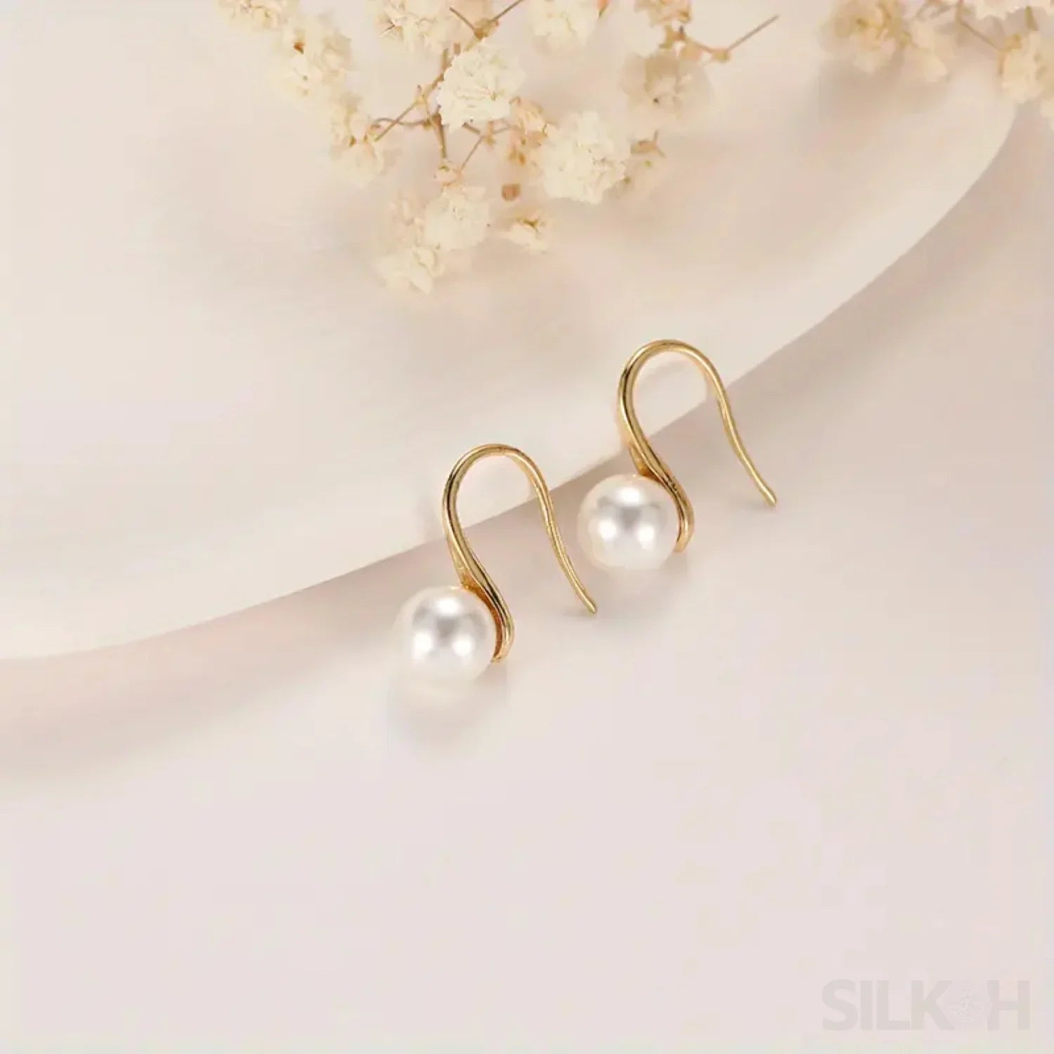 Retro Sterling Silver Freshwater Pearl Hook Earrings Flo - Sassygrove