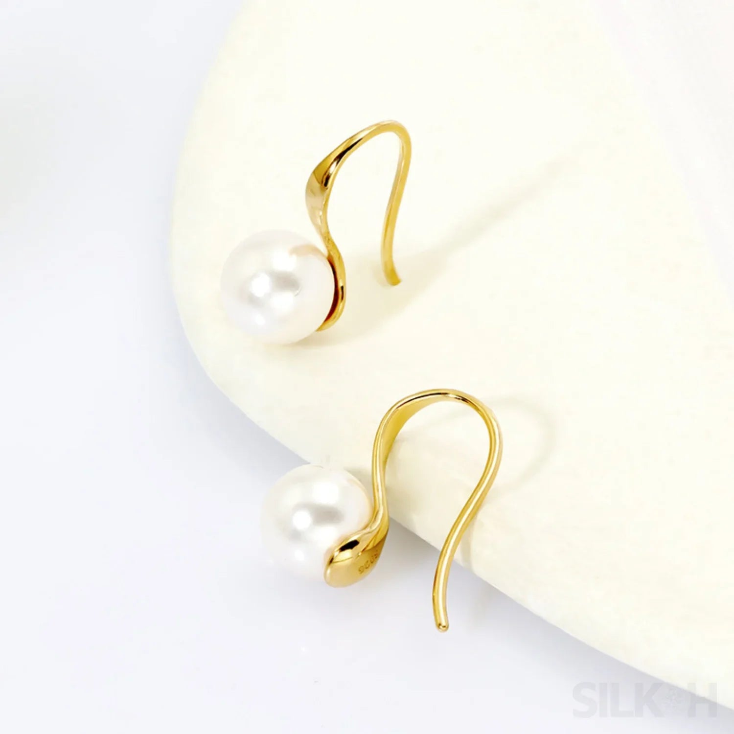 Retro Sterling Silver Freshwater Pearl Hook Earrings Flo - Sassygrove