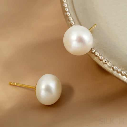 Retro Style Sterling Silver Freshwater Pearl Stud Earrings Dee - Sassygrove