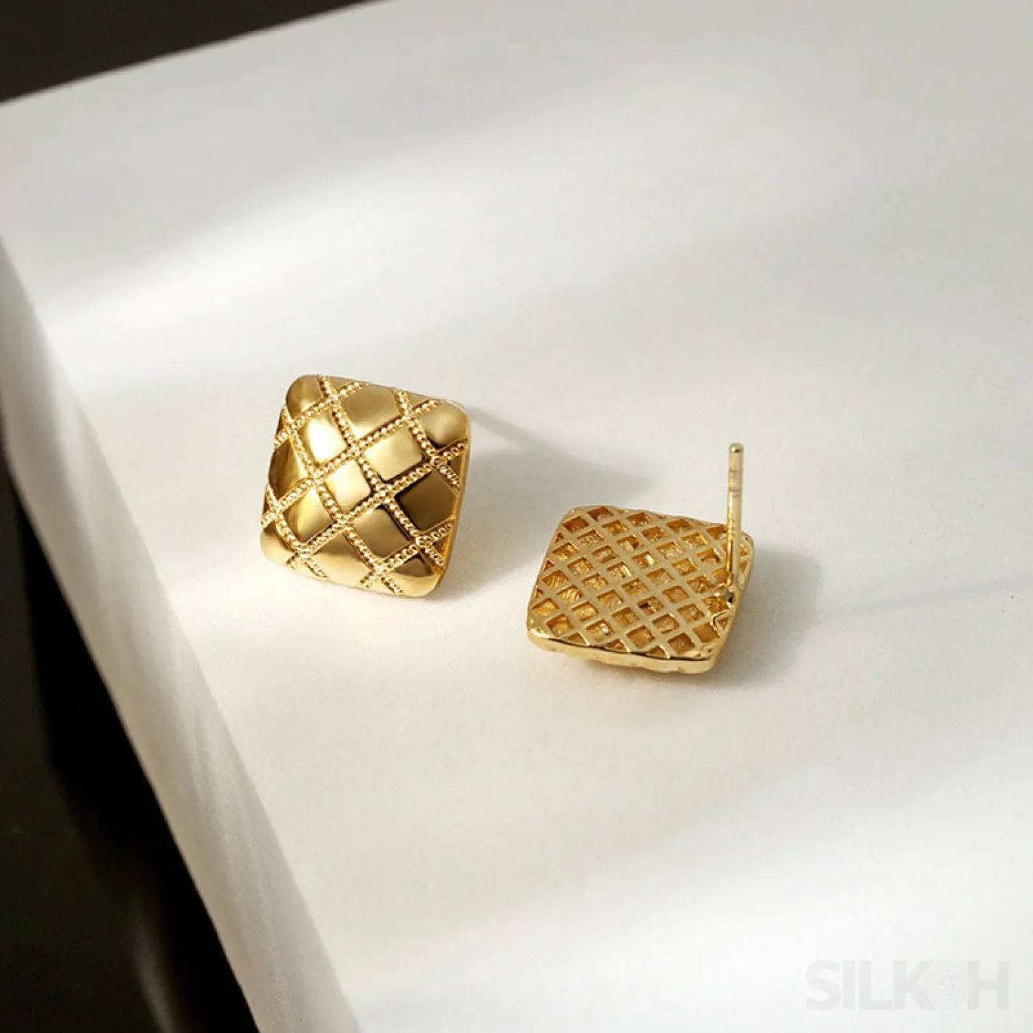 Rhombus Sterling Silver Pattern Stud Earrings Dia - Sassygrove
