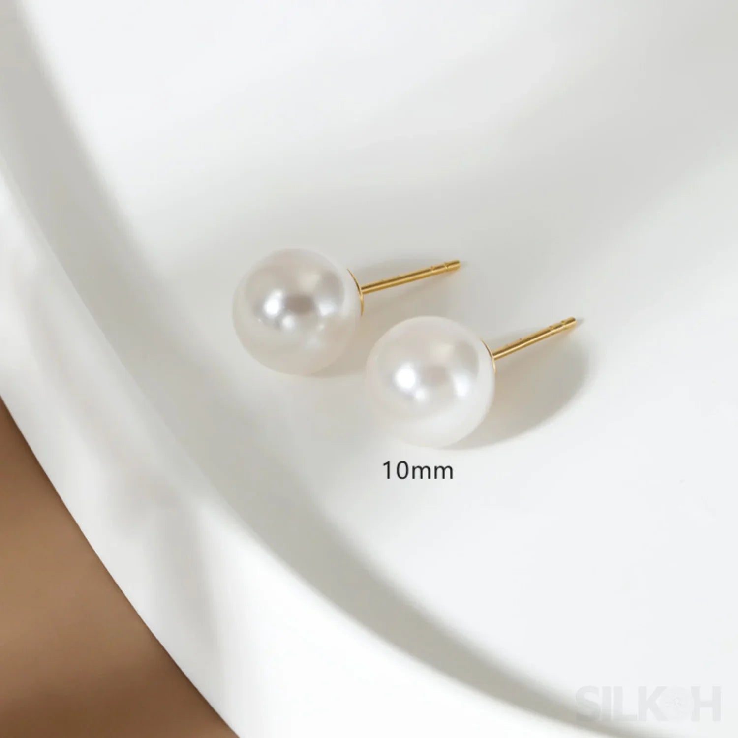 Round 18K Gold Plated Sterling Silver Pearl Stud Earrings Kya - Sassygrove