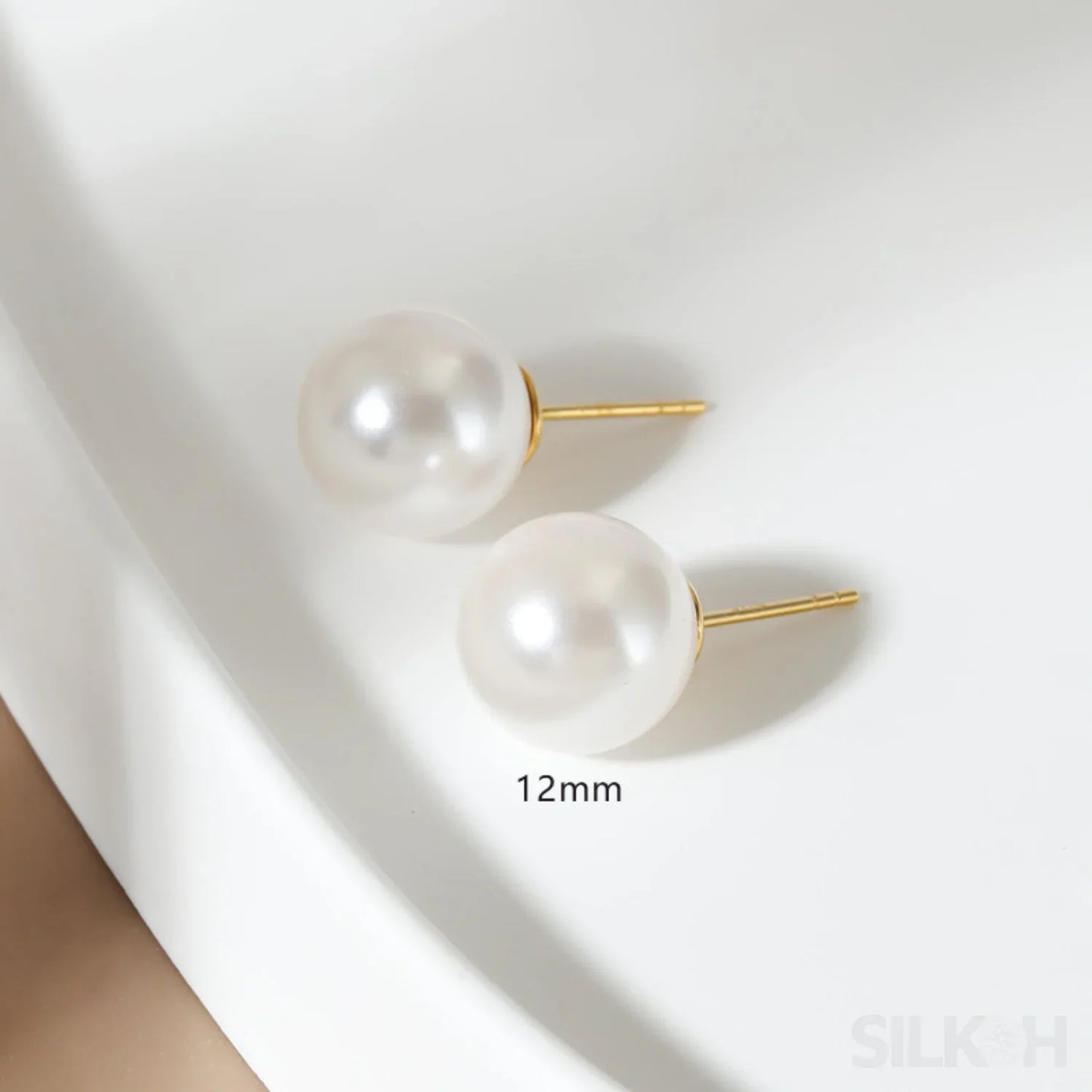 Round 18K Gold Plated Sterling Silver Pearl Stud Earrings Kya - Sassygrove