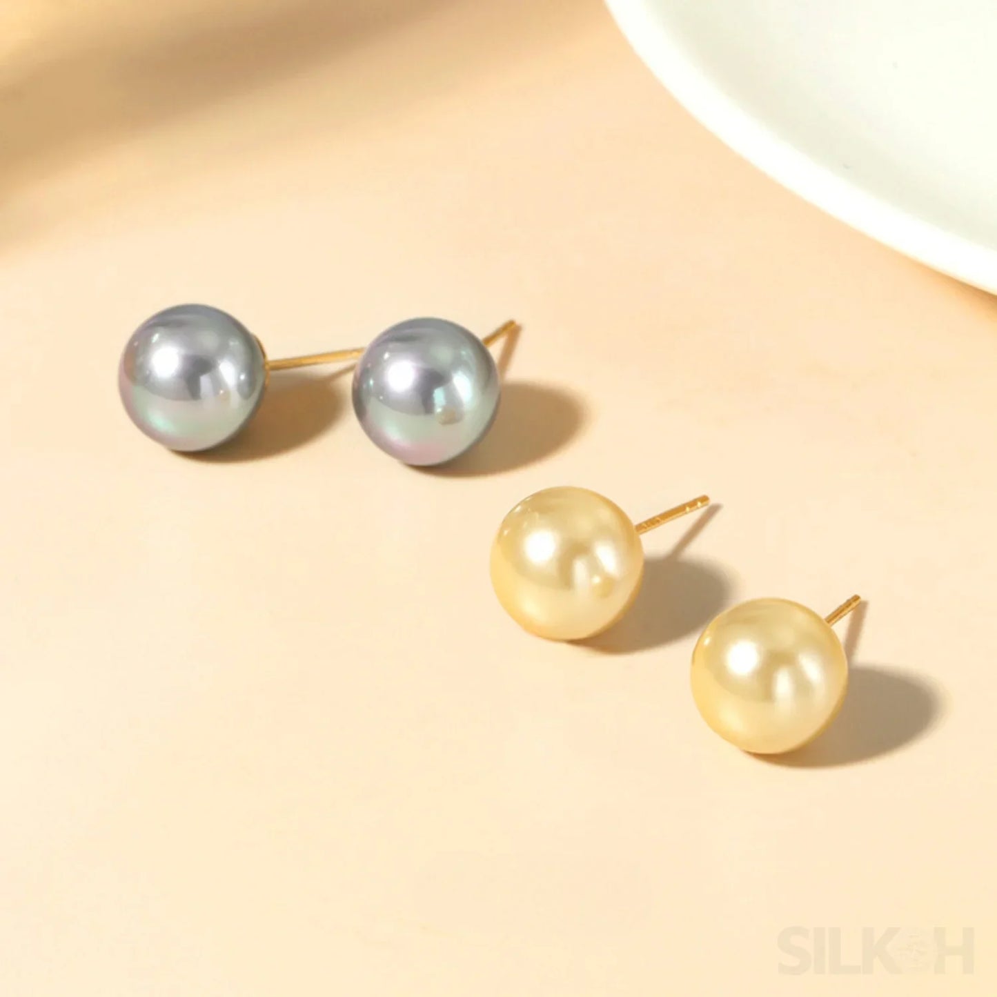 Round 18K Gold Plated Sterling Silver Pearl Stud Earrings Kya - Sassygrove