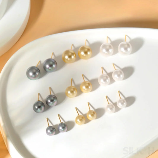 Round 18K Gold Plated Sterling Silver Pearl Stud Earrings Kya - Sassygrove