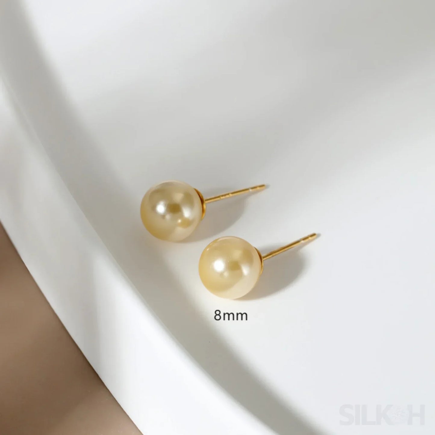Round 18K Gold Plated Sterling Silver Pearl Stud Earrings Kya - Sassygrove