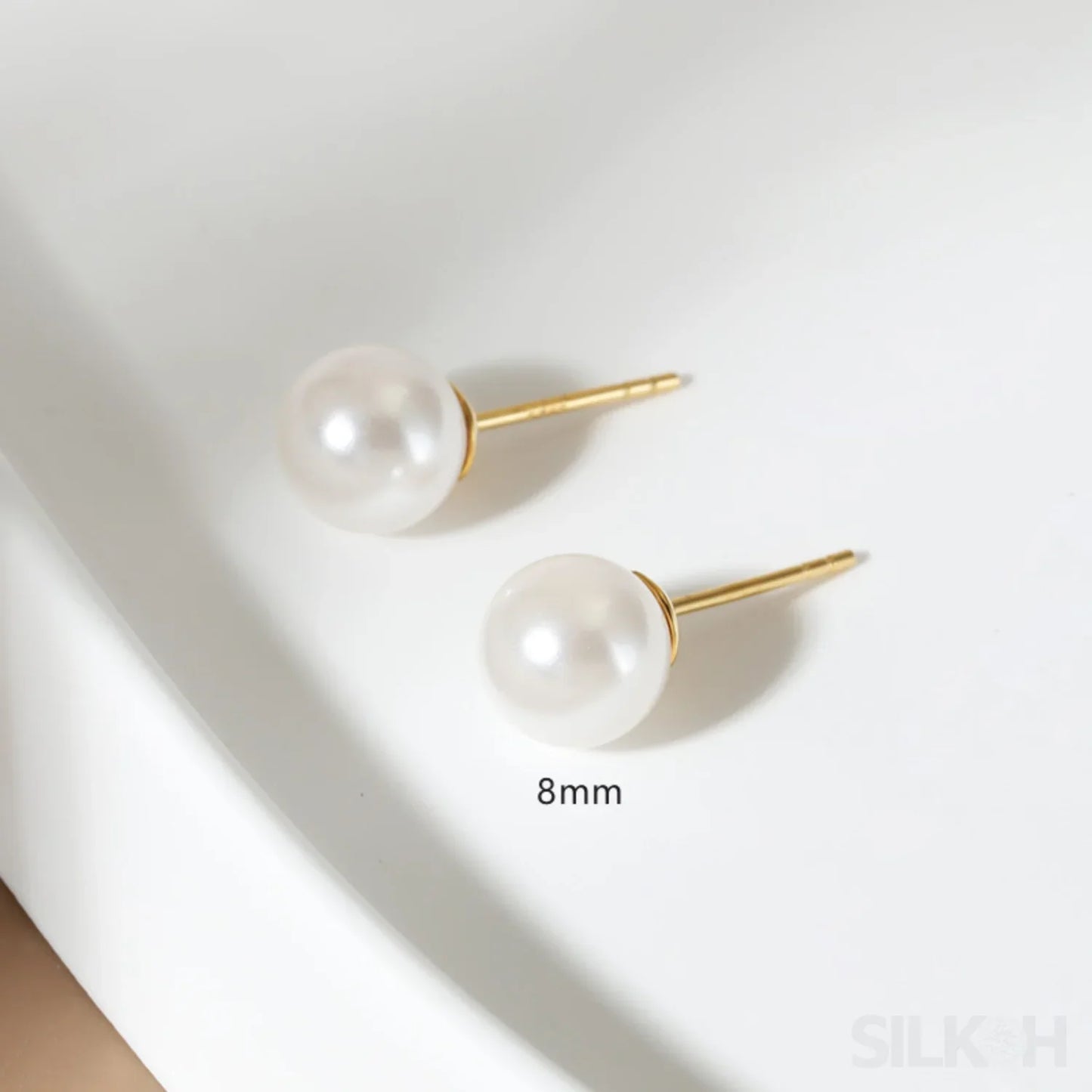 Round 18K Gold Plated Sterling Silver Pearl Stud Earrings Kya - Sassygrove