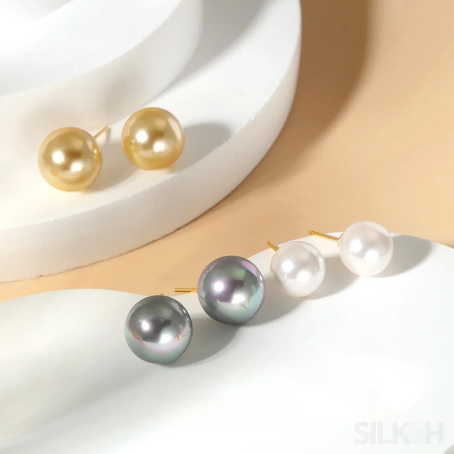 Round 18K Gold Plated Sterling Silver Pearl Stud Earrings Kya - Sassygrove