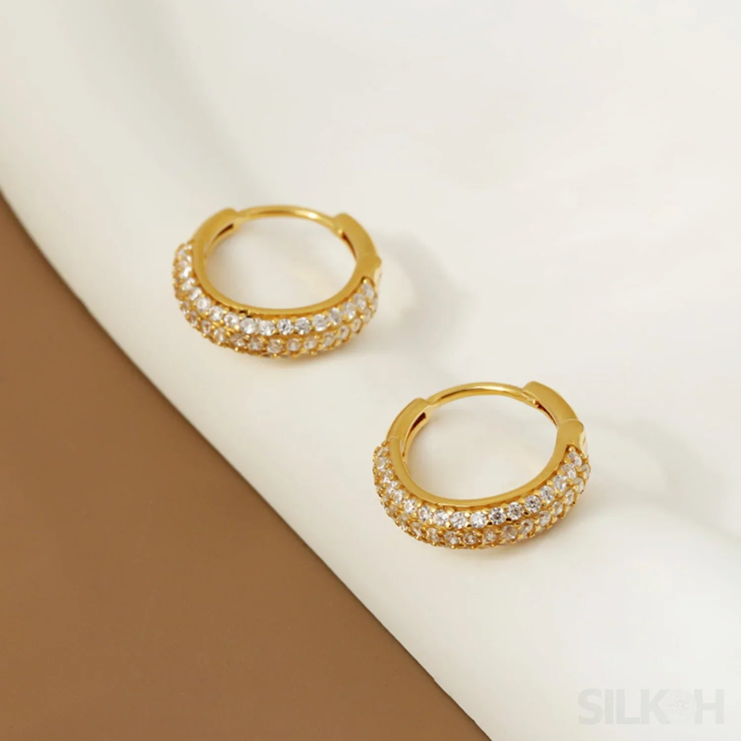 Round 18K Gold Plated Sterling Silver Zircon Inlaid Huggie Earrings Lou - Sassygrove