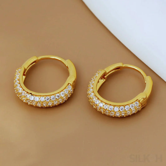 Round 18K Gold Plated Sterling Silver Zircon Inlaid Huggie Earrings Lou - Sassygrove