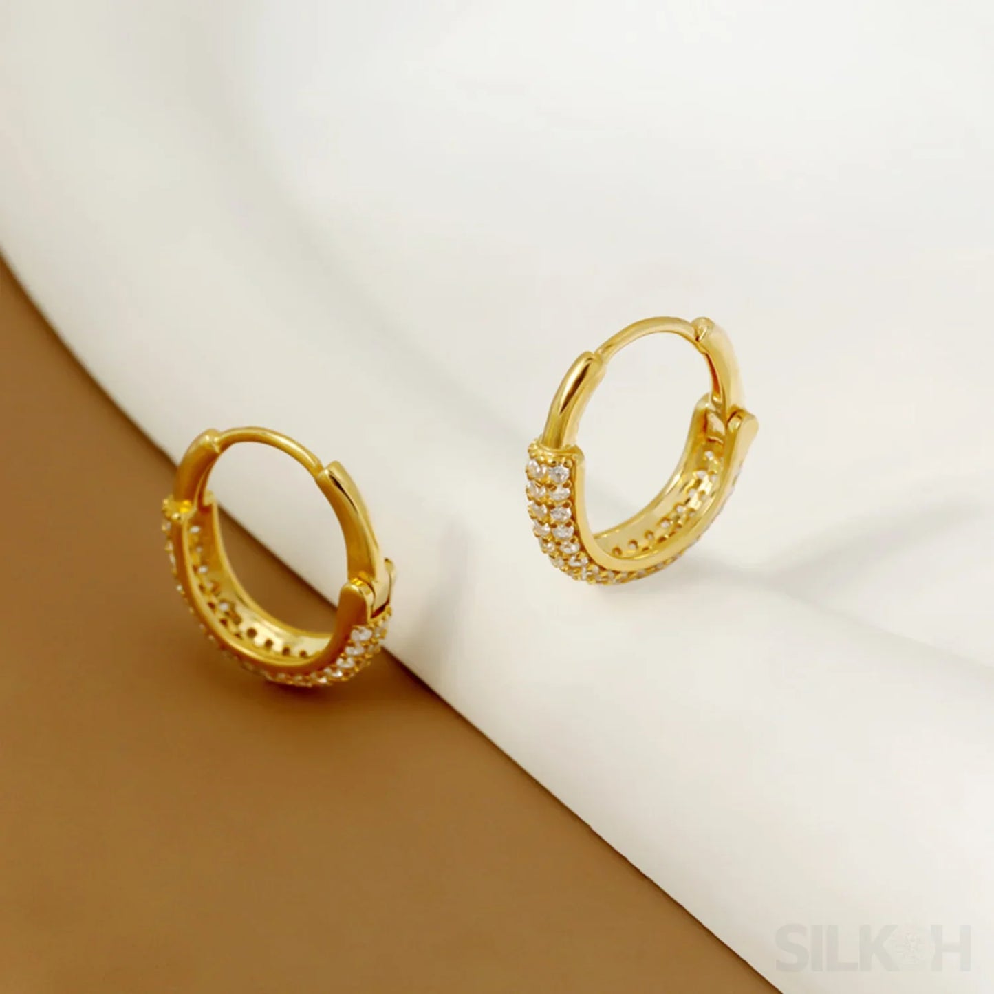 Round 18K Gold Plated Sterling Silver Zircon Inlaid Huggie Earrings Lou - Sassygrove