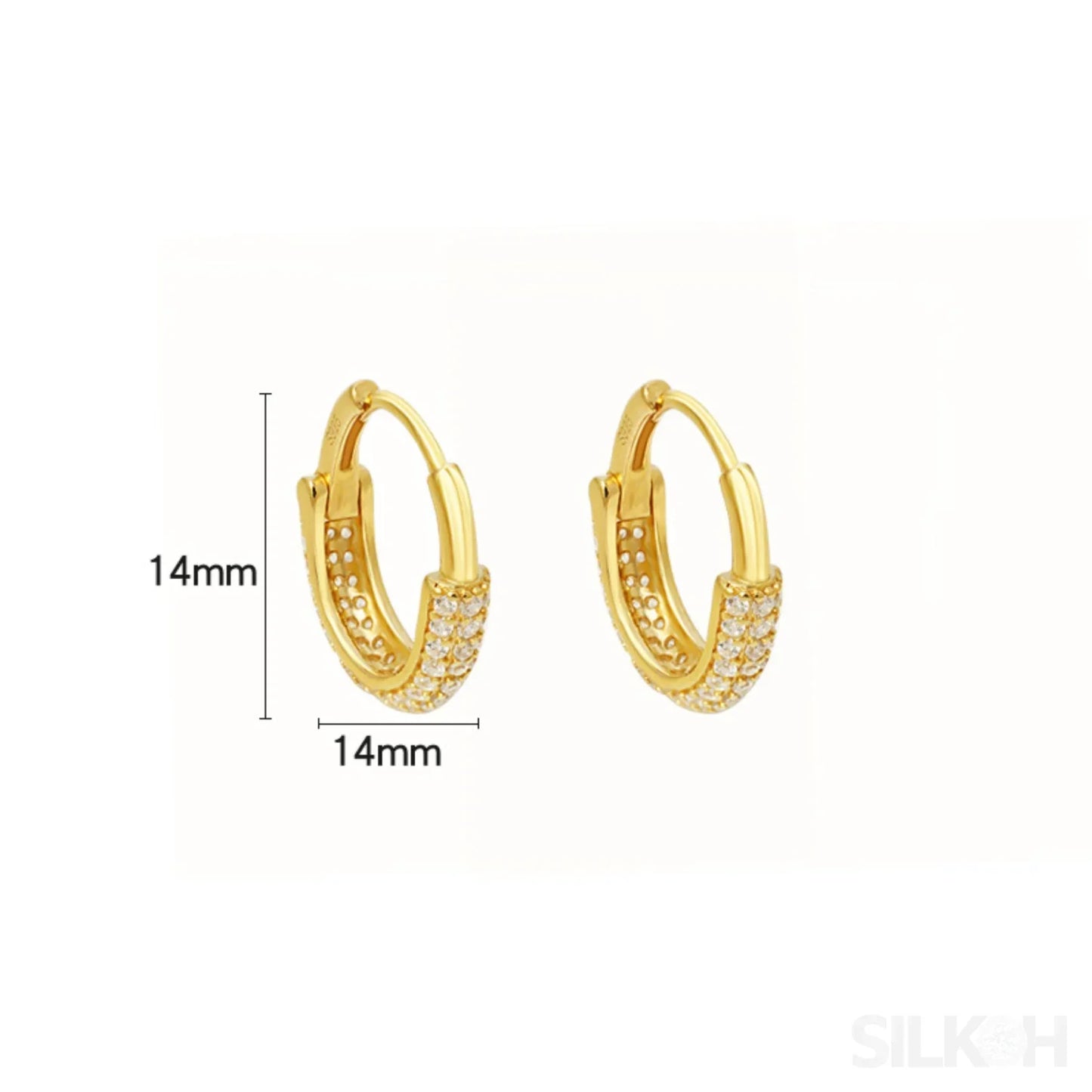 Round 18K Gold Plated Sterling Silver Zircon Inlaid Huggie Earrings Lou - Sassygrove