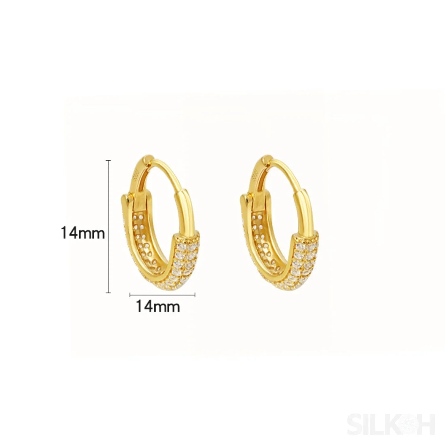 Round 18K Gold Plated Sterling Silver Zircon Inlaid Huggie Earrings Lou - Sassygrove