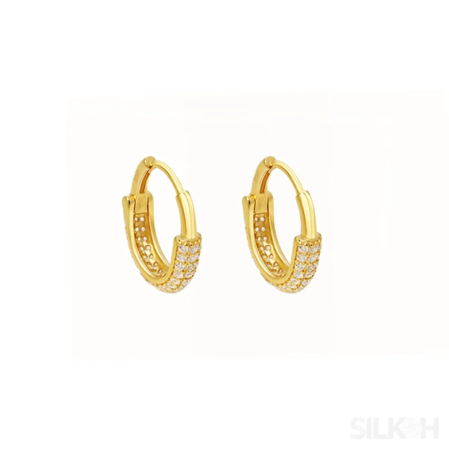 Round 18K Gold Plated Sterling Silver Zircon Inlaid Huggie Earrings Lou - Sassygrove