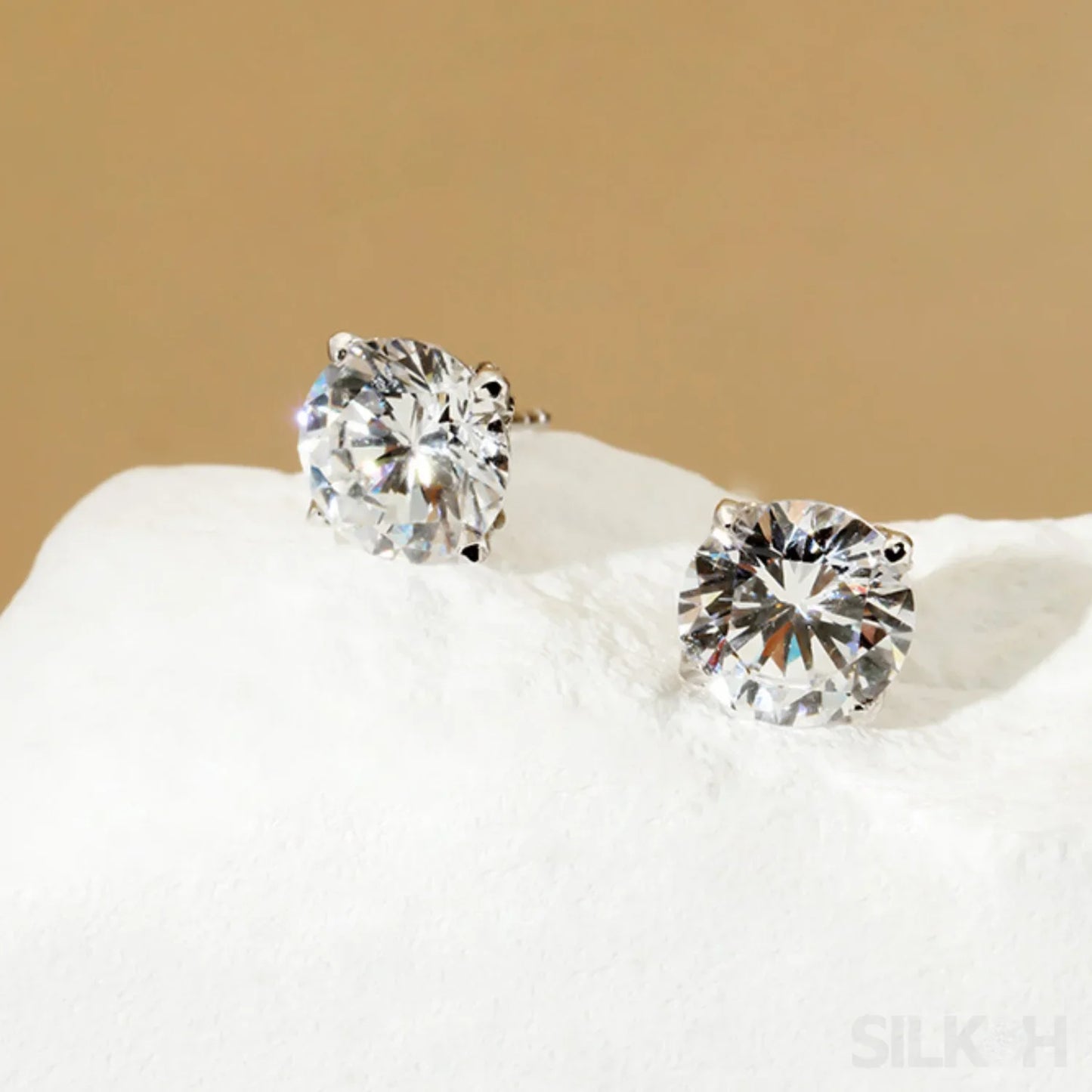 Round Four Prong Sterling Silver Zircon Inlaid Earrings Ora - Sassygrove