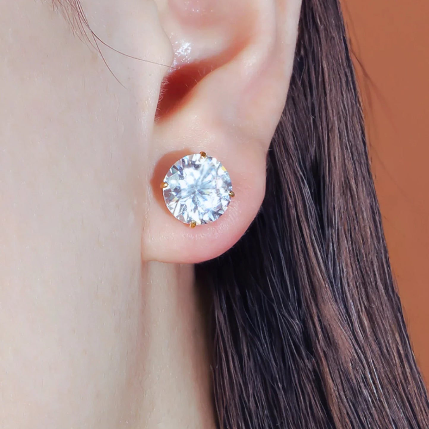 Round Four Prong Sterling Silver Zircon Inlaid Earrings Ora - Sassygrove
