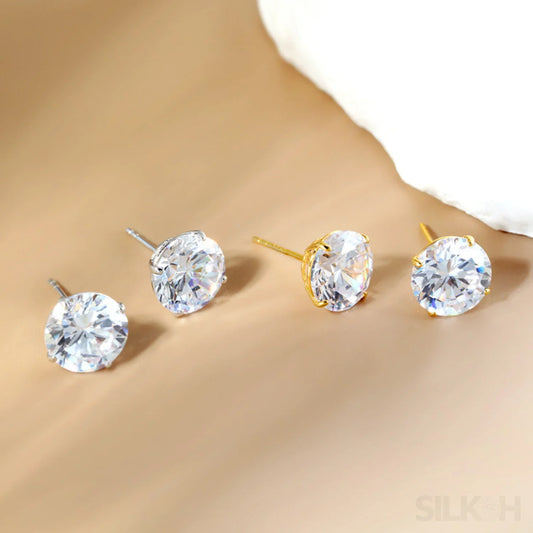 Round Four Prong Sterling Silver Zircon Inlaid Earrings Ora - Sassygrove