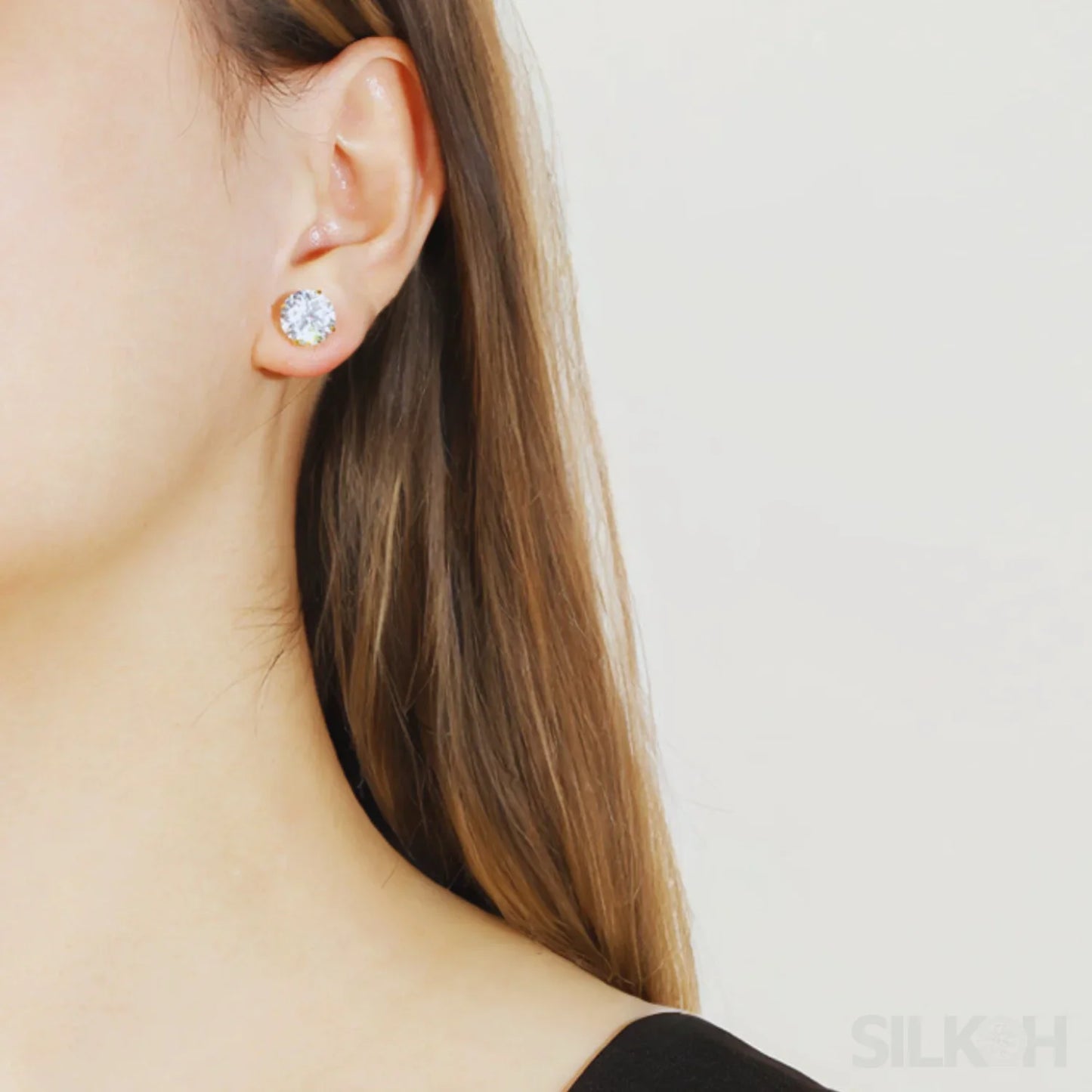 Round Four Prong Sterling Silver Zircon Inlaid Earrings Ora - Sassygrove