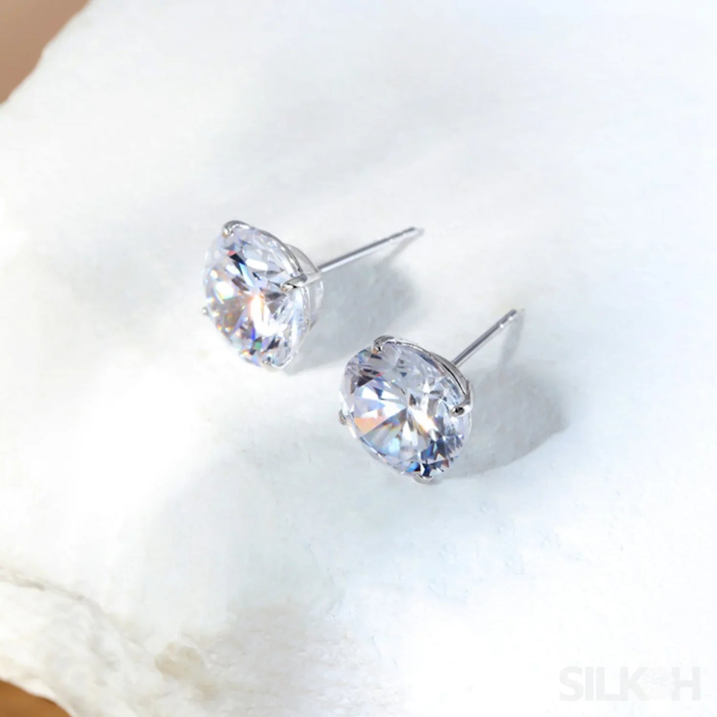 Round Four Prong Sterling Silver Zircon Inlaid Earrings Ora - Sassygrove