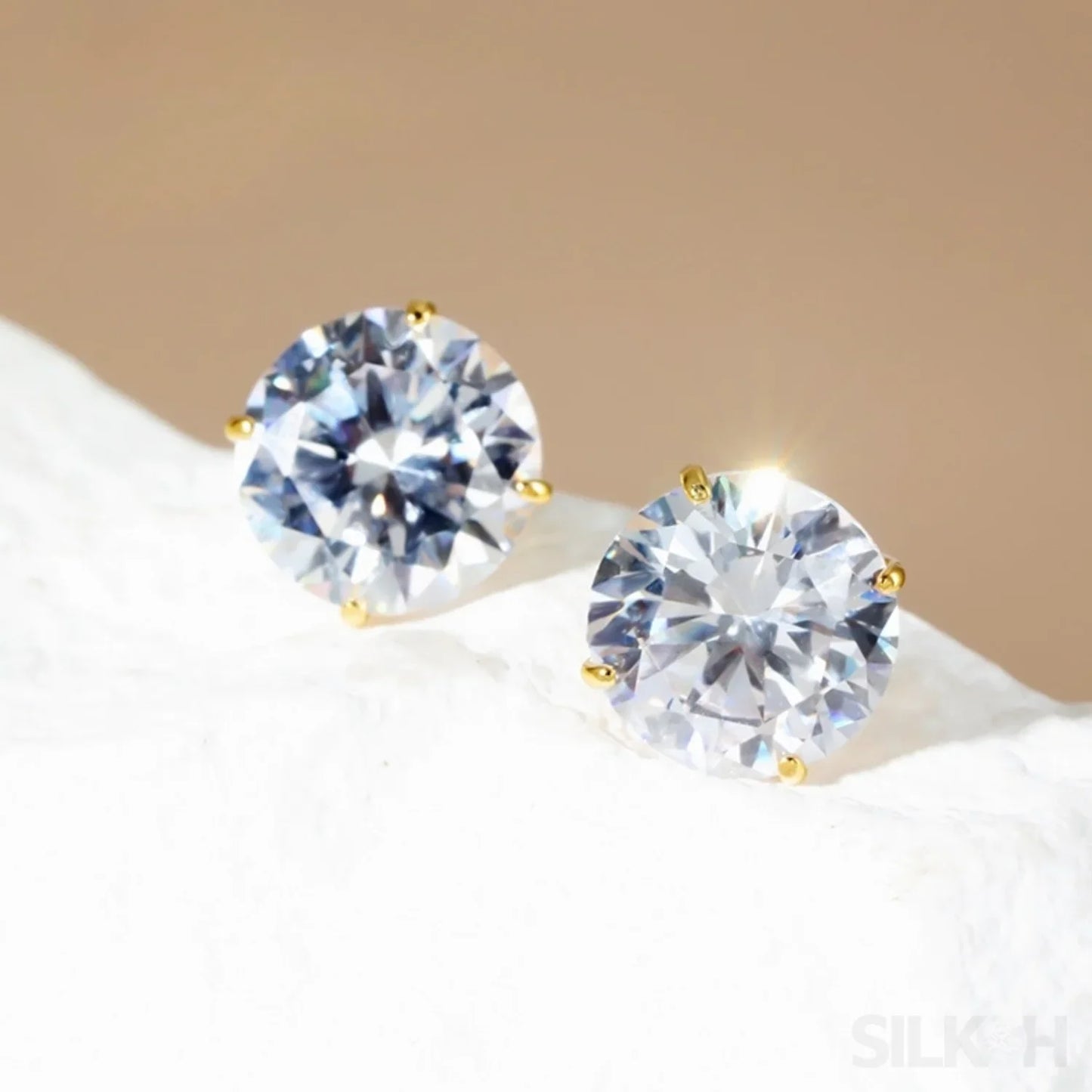 Round Four Prong Sterling Silver Zircon Inlaid Earrings Ora - Sassygrove
