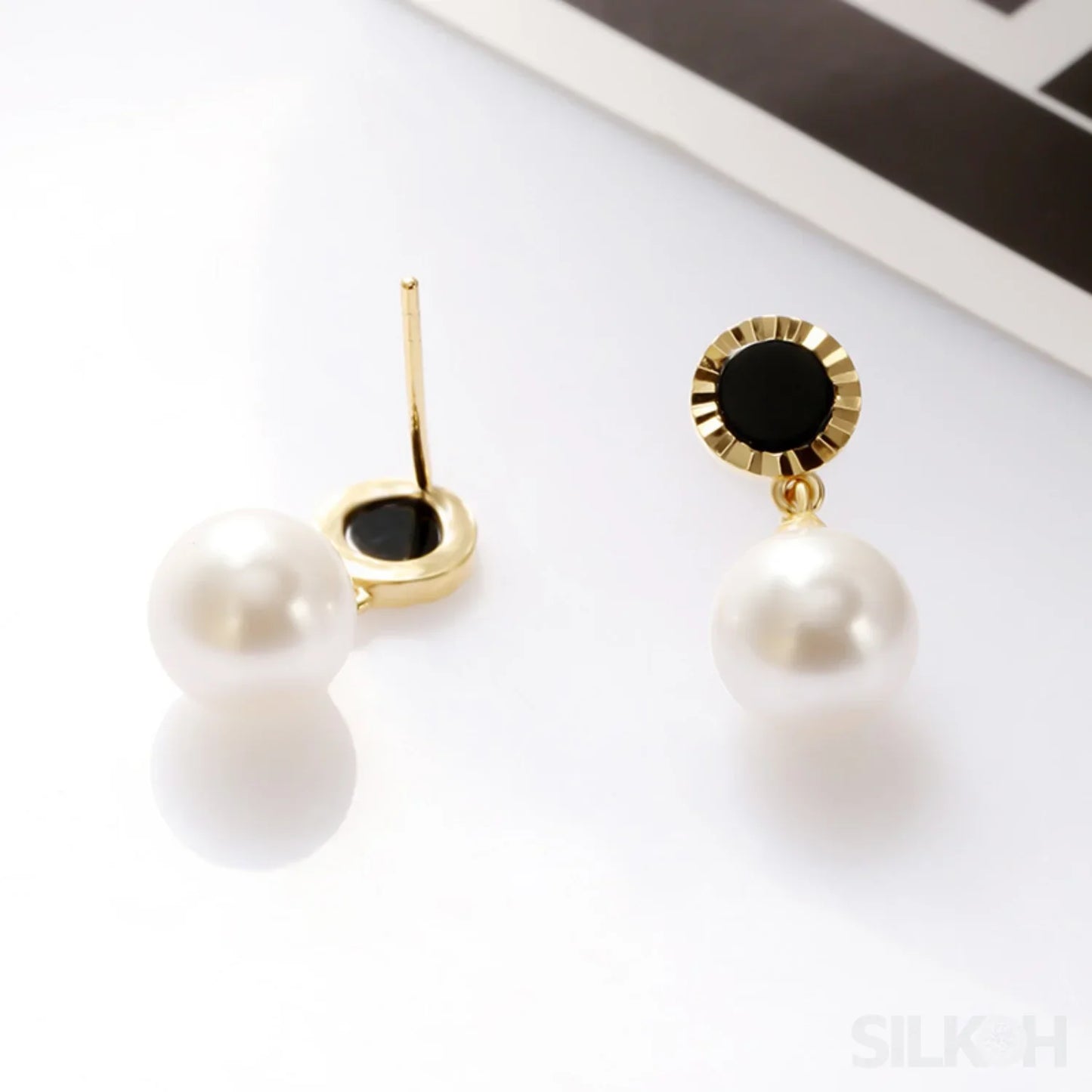 Round Gold Plated Sterling Silver Pearl Drop Stud Earrings Ivy - Sassygrove