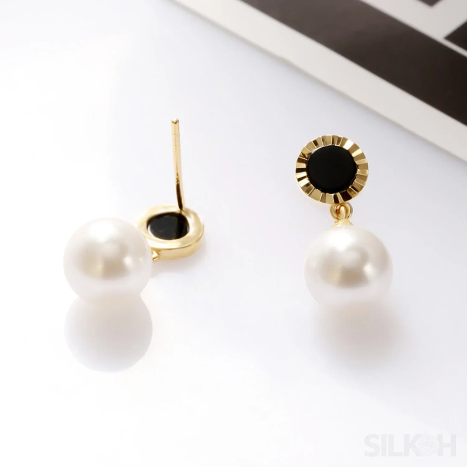 Round Gold Plated Sterling Silver Pearl Drop Stud Earrings Ivy - Sassygrove