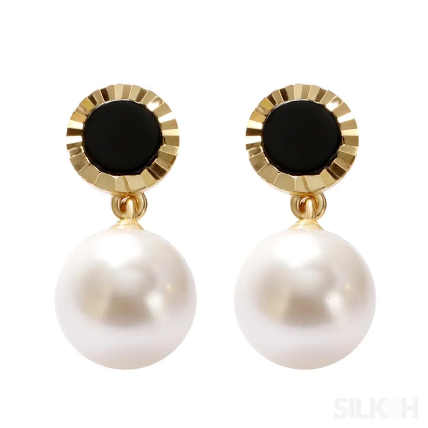 Round Gold Plated Sterling Silver Pearl Drop Stud Earrings Ivy - Sassygrove
