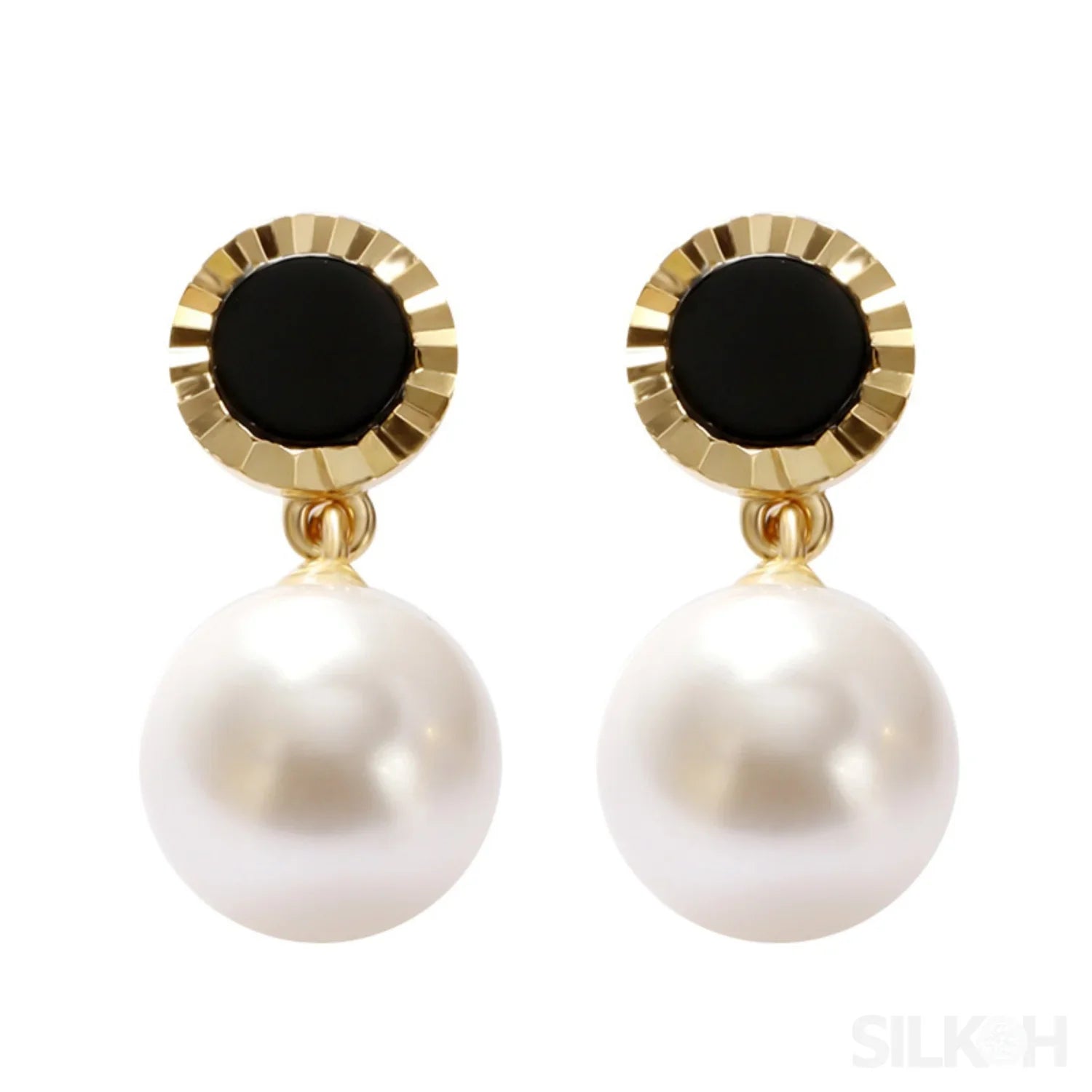 Round Gold Plated Sterling Silver Pearl Drop Stud Earrings Ivy - Sassygrove
