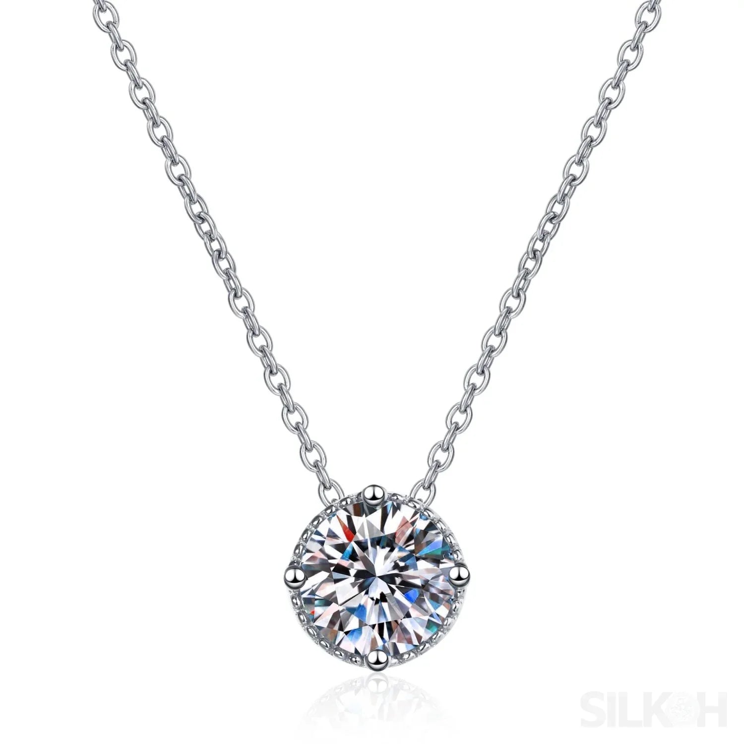 Round Pie 925 Sterling Silver Moissanite Necklace Cal - Sassygrove