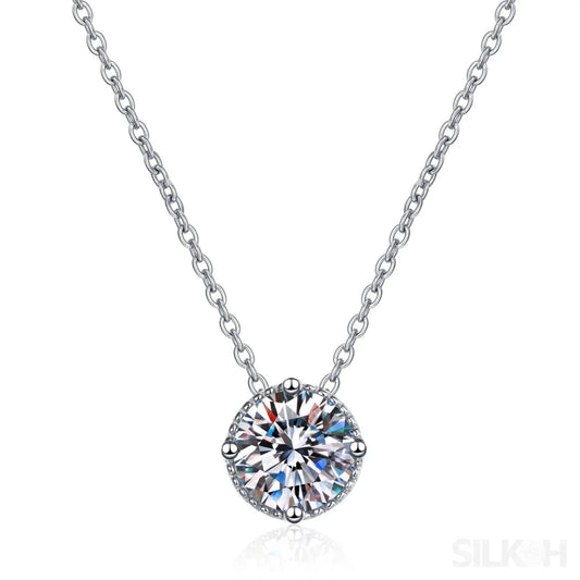 Round Pie 925 Sterling Silver Moissanite Necklace Cal - Sassygrove