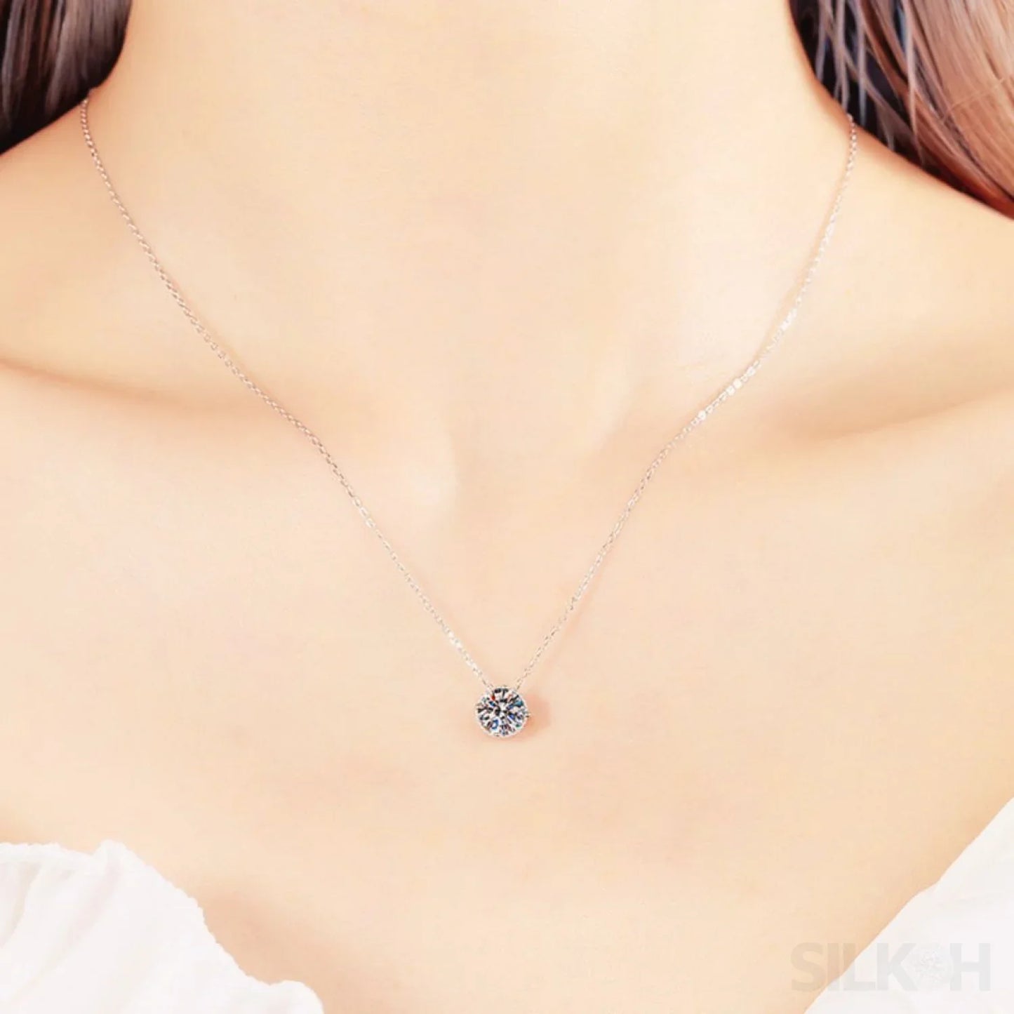 Round Pie 925 Sterling Silver Moissanite Necklace Cal - Sassygrove
