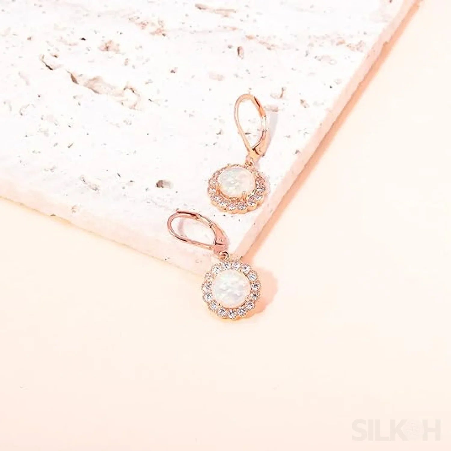 Round Retro Sterling Silver Opal Drop Bridal Earrings Cat - Sassygrove
