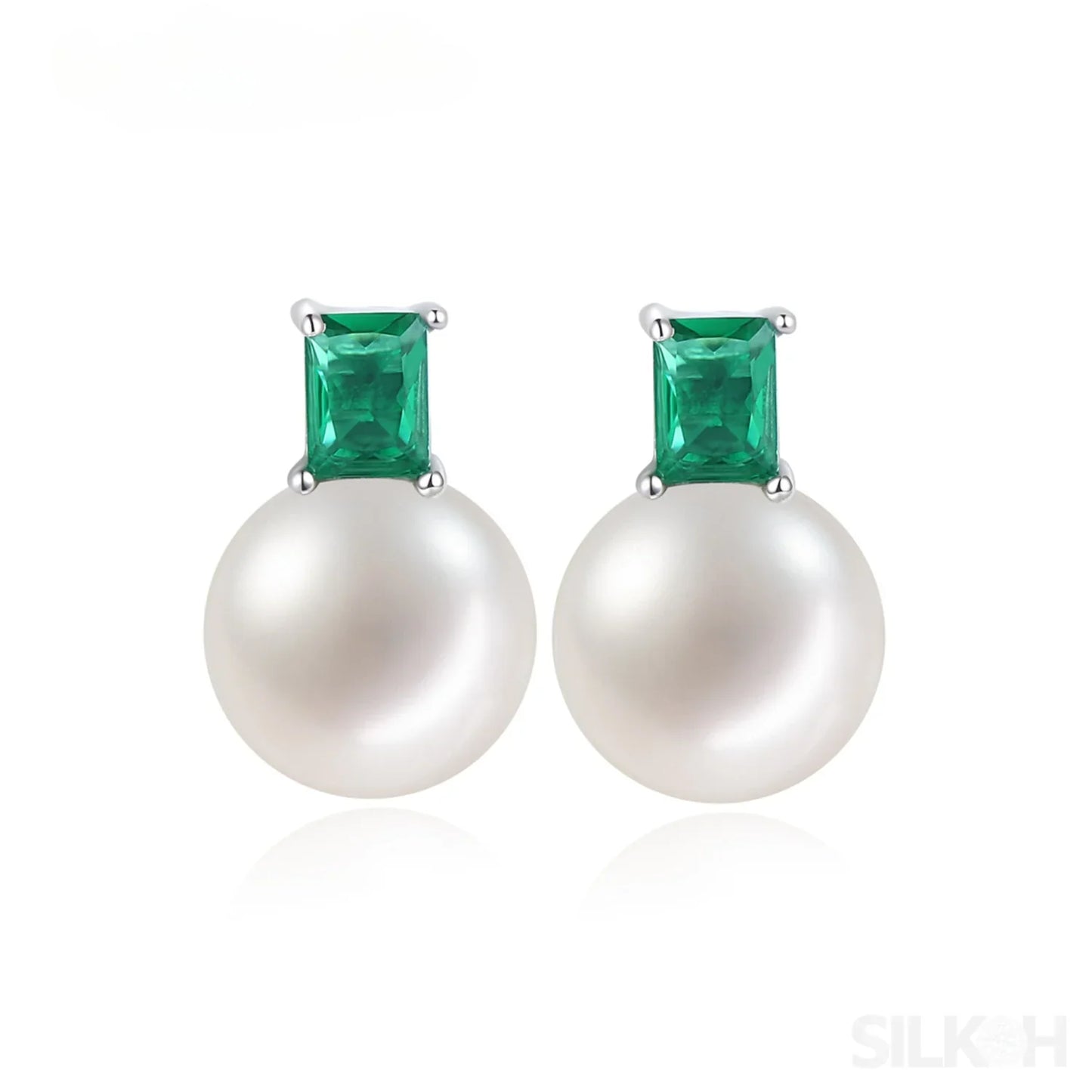 Round Sterling Silver CZ Pearl Stud Earrings Alyssa - Sassygrove