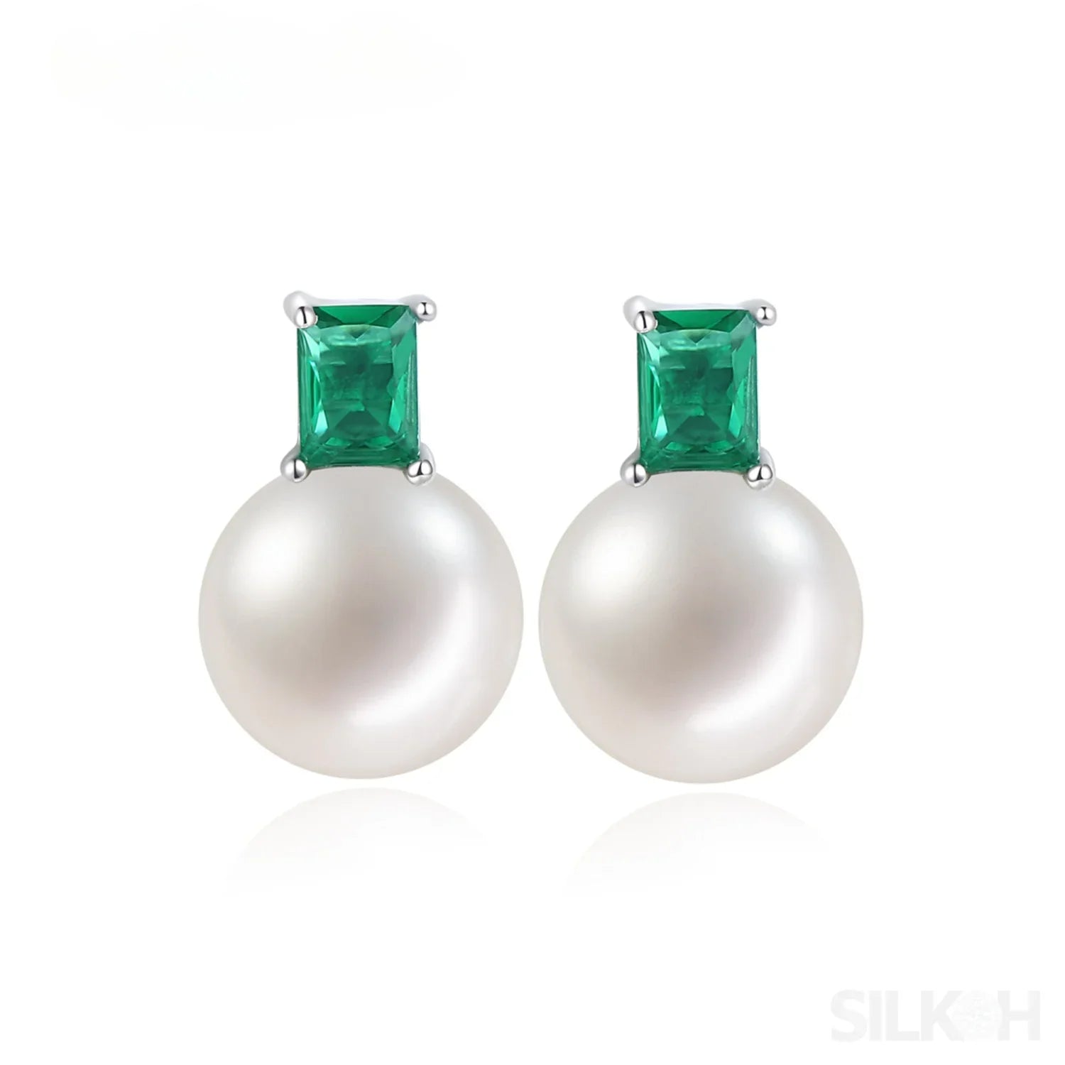 Round Sterling Silver CZ Pearl Stud Earrings Alyssa - Sassygrove