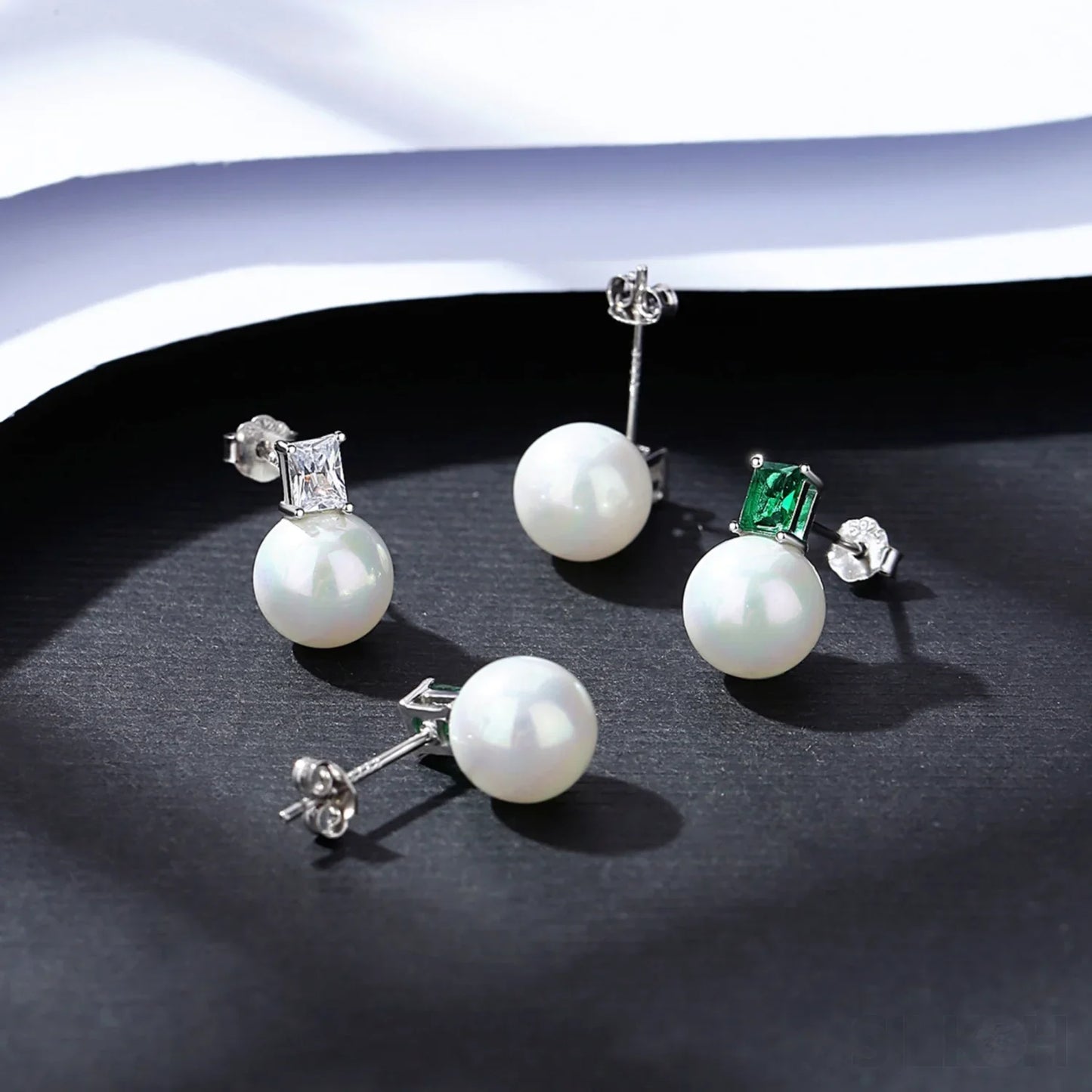 Round Sterling Silver CZ Pearl Stud Earrings Alyssa - Sassygrove