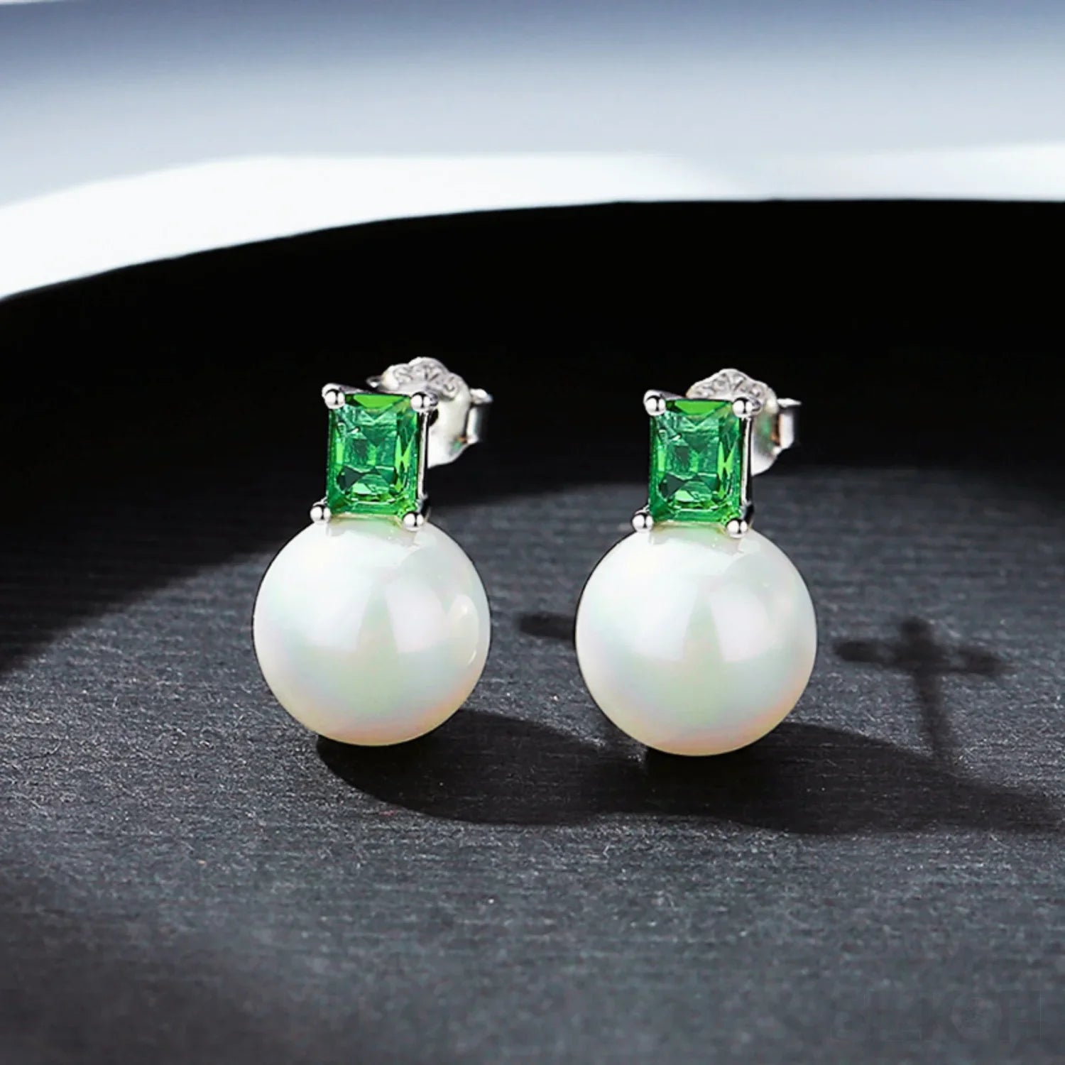 Round Sterling Silver CZ Pearl Stud Earrings Alyssa - Sassygrove