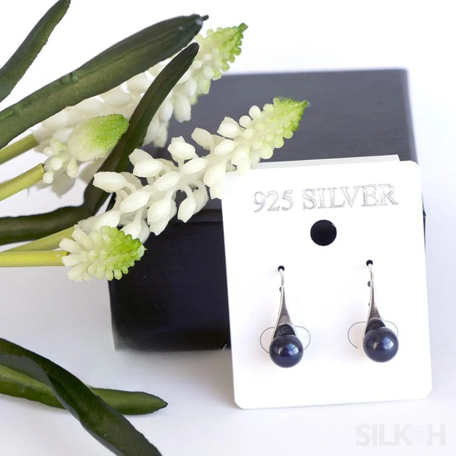 Round Sterling Silver pearl Drop Earrings Ann - Sassygrove