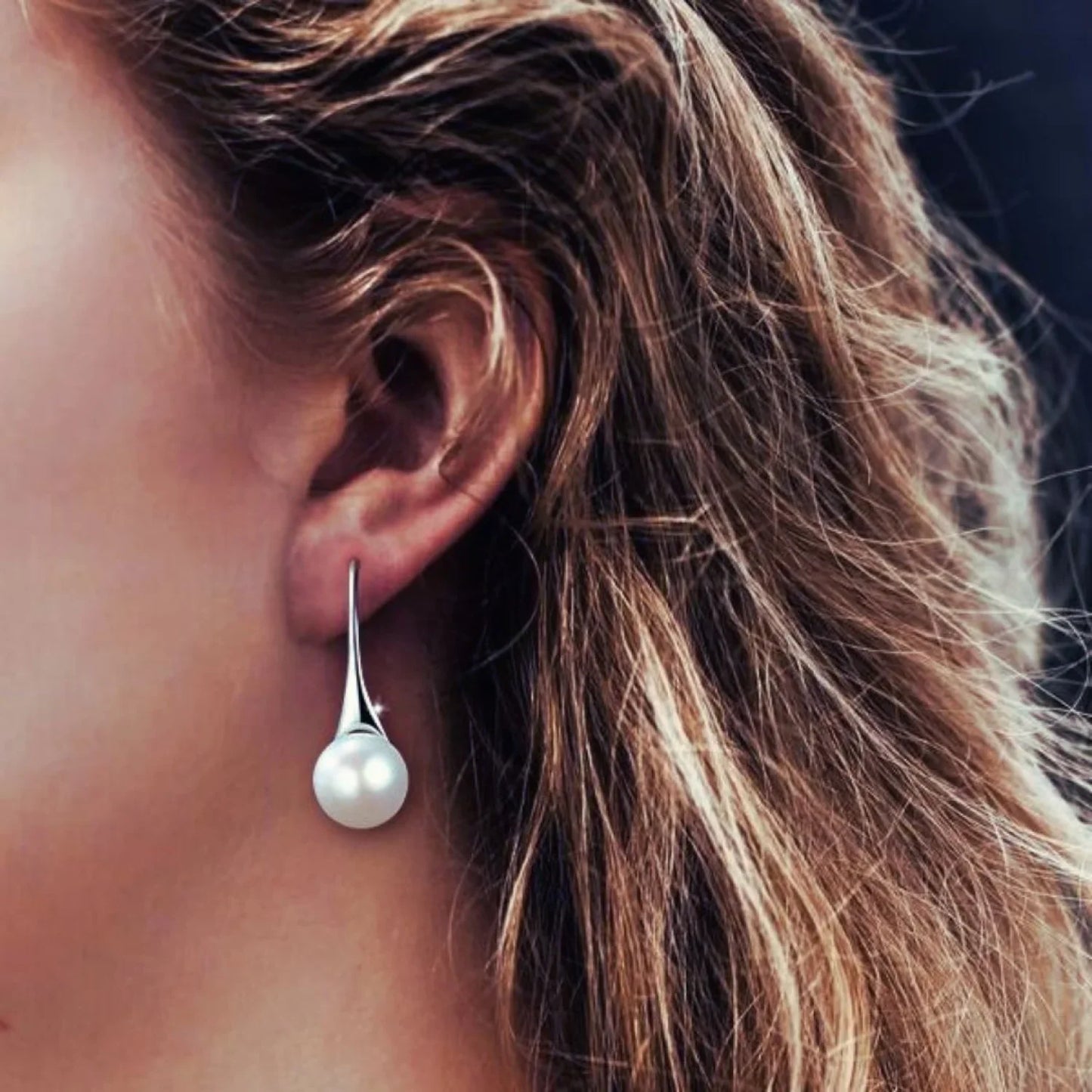 Round Sterling Silver pearl Drop Earrings Ann - Sassygrove