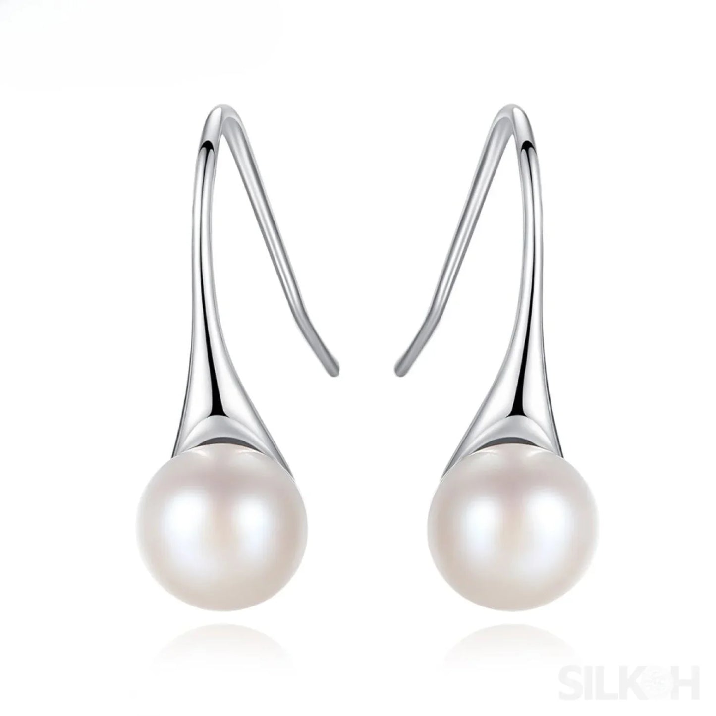 Round Sterling Silver pearl Drop Earrings Ann - Sassygrove