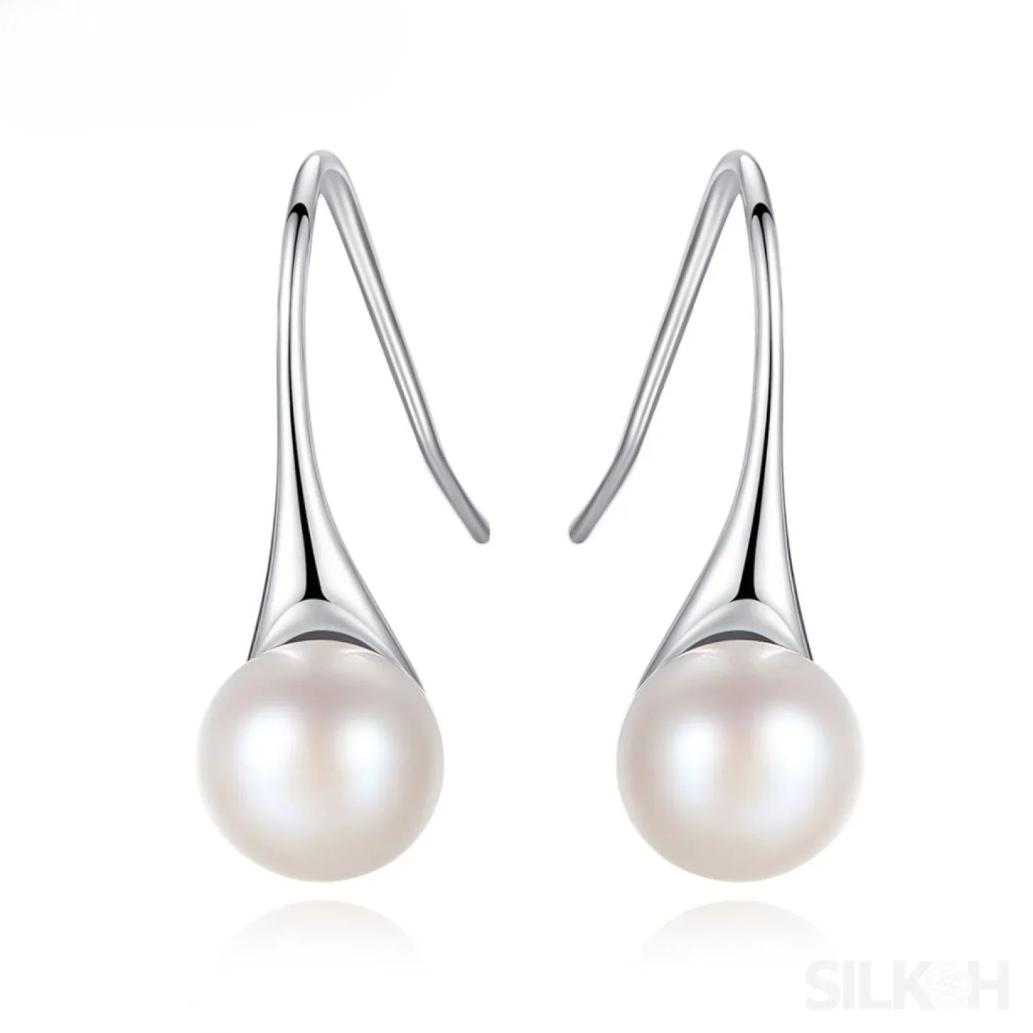 Round Sterling Silver pearl Drop Earrings Ann - Sassygrove
