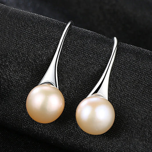 Round Sterling Silver pearl Drop Earrings Ann - Sassygrove