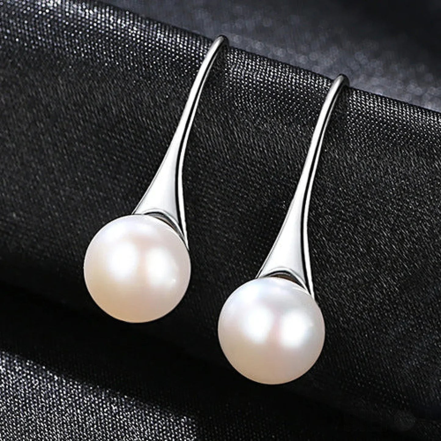 Round Sterling Silver pearl Drop Earrings Ann - Sassygrove