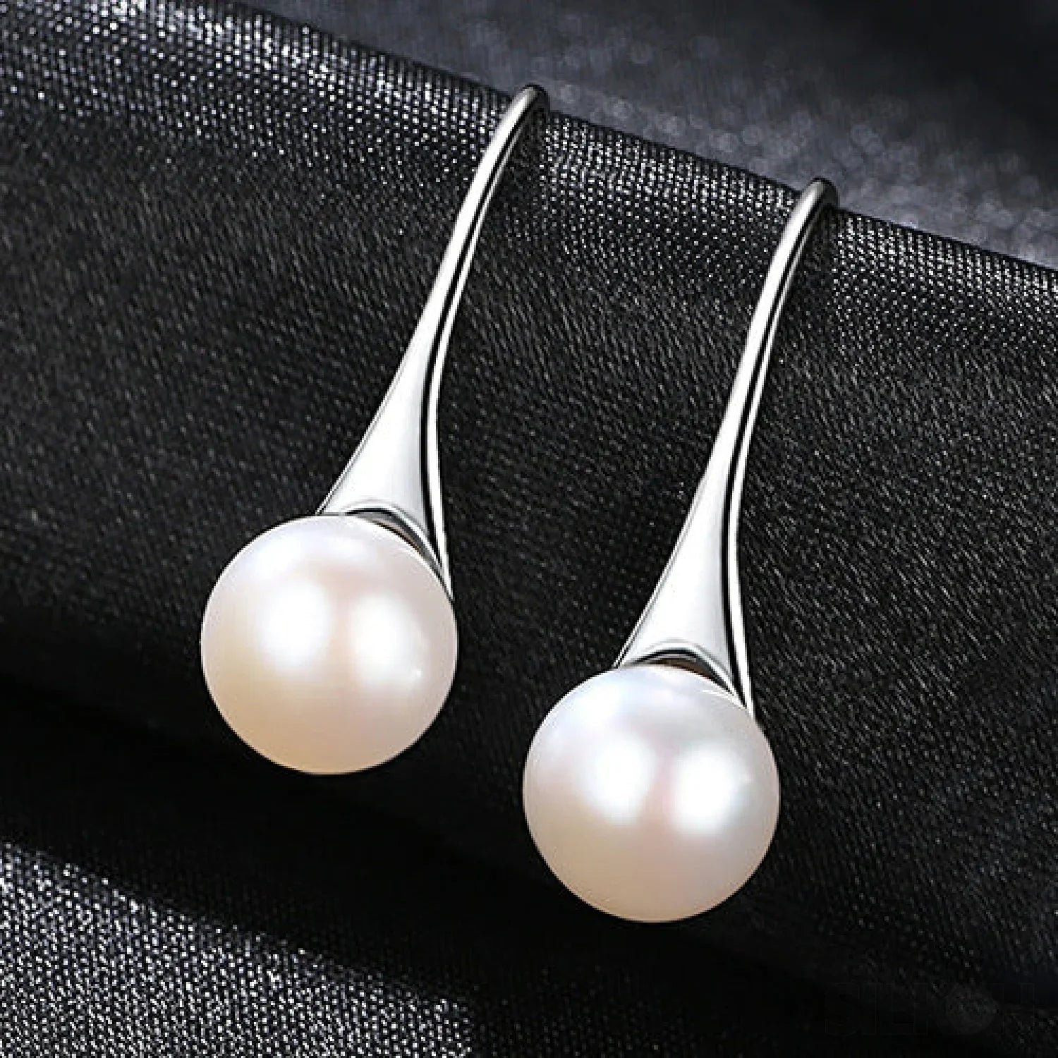 Round Sterling Silver pearl Drop Earrings Ann - Sassygrove