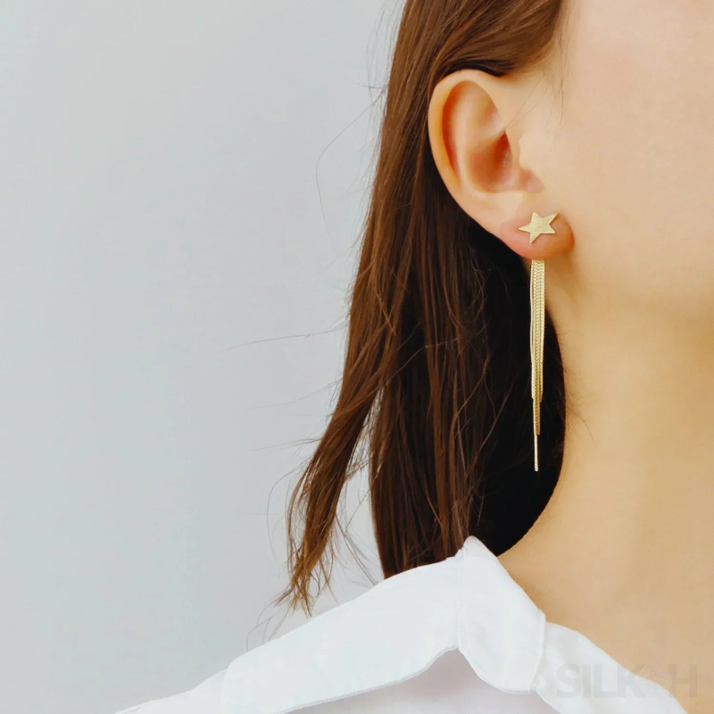 Simple 14K Gold Plated Sterling Silver Star Multi Chain Hanging Earrings Sky - Sassygrove