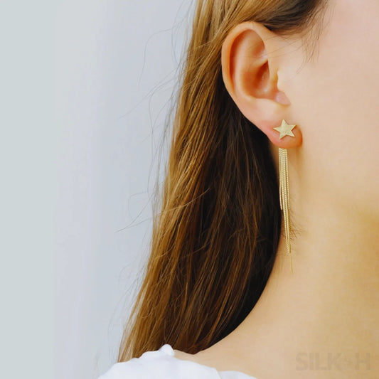 Simple 14K Gold Plated Sterling Silver Star Multi Chain Hanging Earrings Sky - Sassygrove